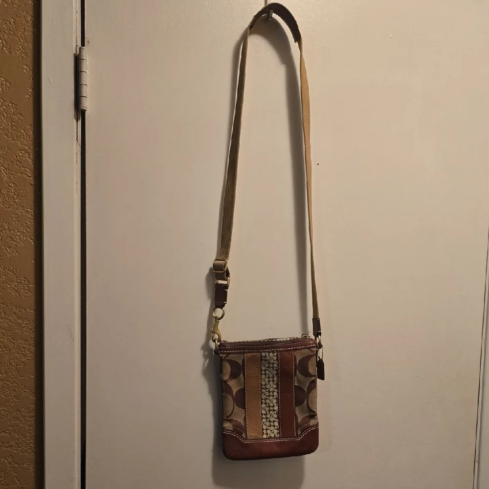 Brown and Tan Coach Crossbody Bag
